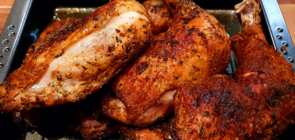 cooked BBQ chicken using dry rub